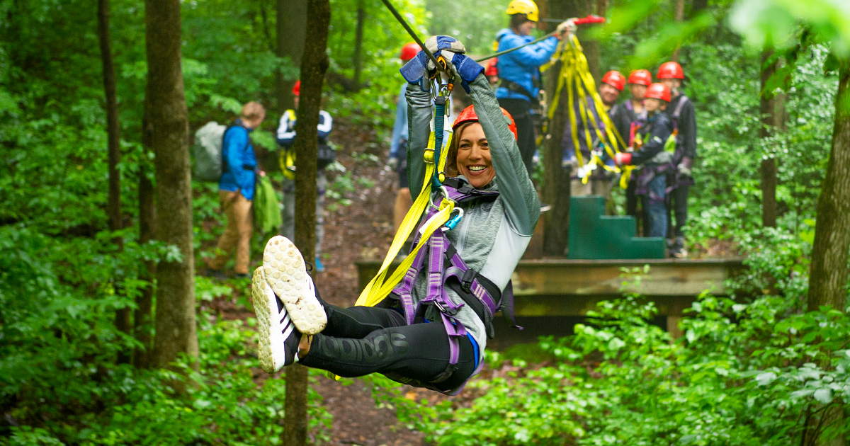 woman ziplining